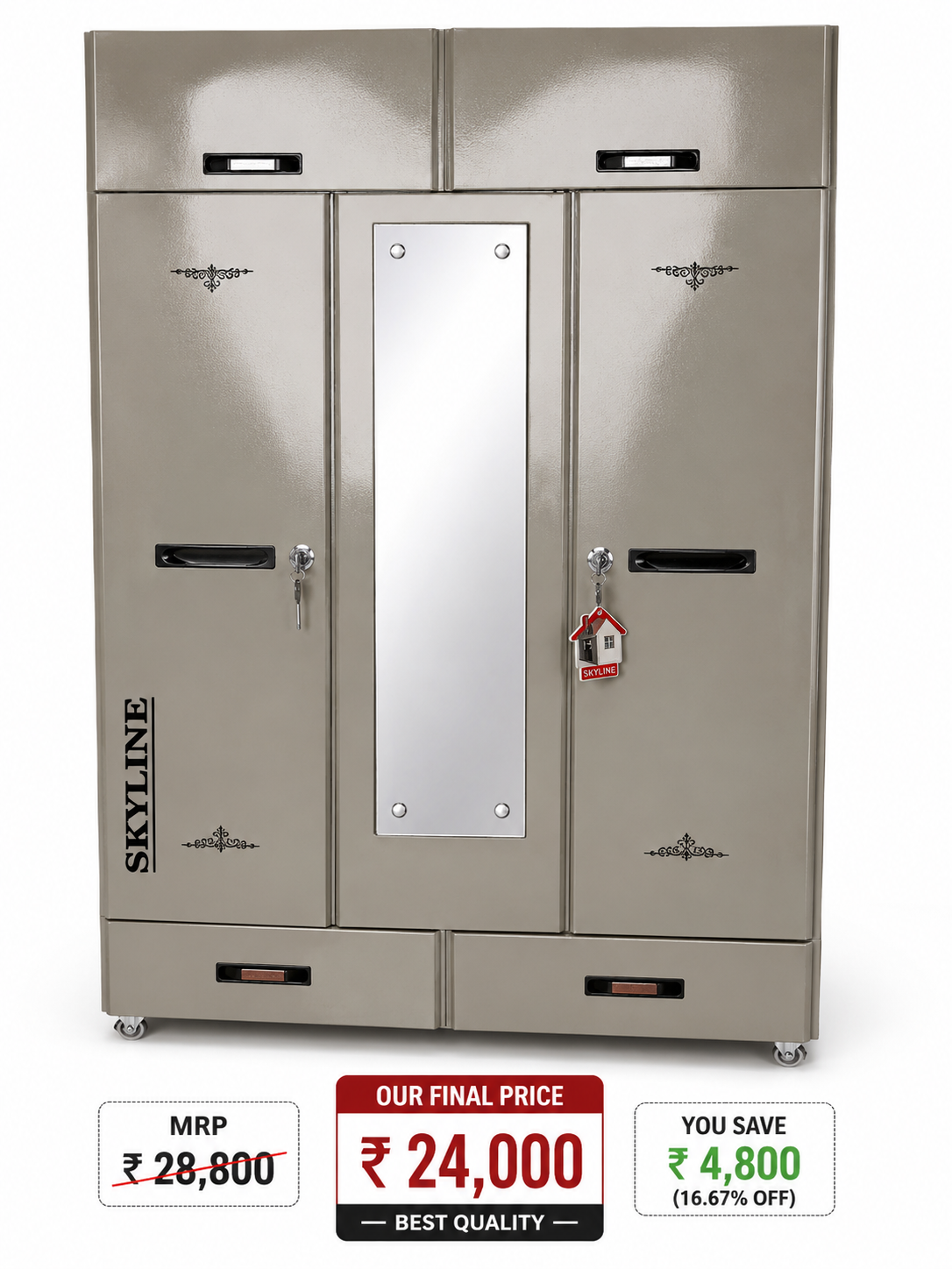 Steel Almirah with Mirror & Drawers