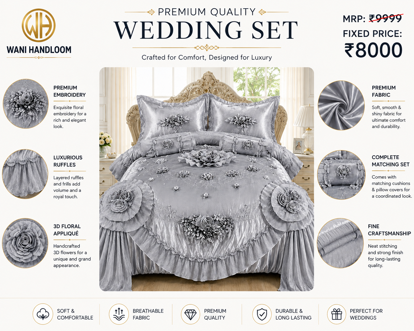 6-Piece Luxury Comforter Wedding Set - Image 5
