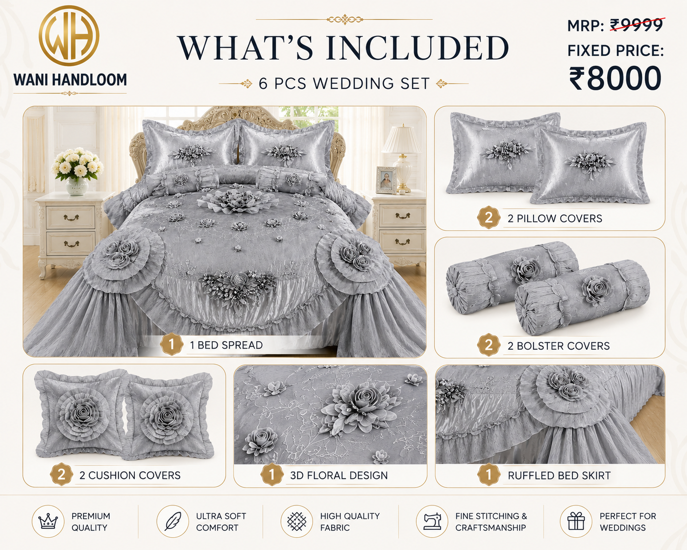 6-Piece Luxury Comforter Wedding Set - Image 3