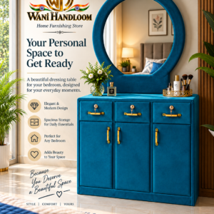 Luxury Dressing Table with Round Mirror & Storage